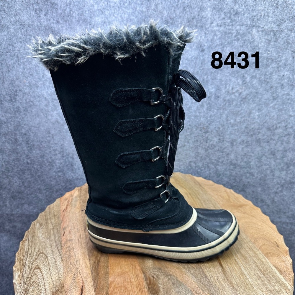 Sporto Duck Boots Womens 7 Black Suede Tall Lace Up Faux Fur Trim Winter Boots